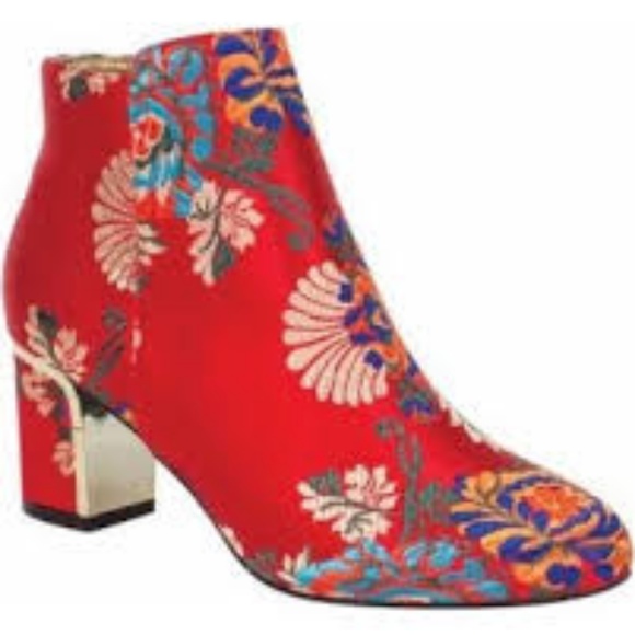 J. RENEE RED FLORAL SATIN BOOTIES - Picture 3 of 3